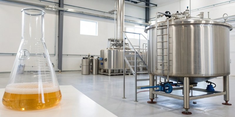 Pharmaceutical Scale Up Process A diagram showing the progression from a small lab beaker to a large industrial mixing tank.