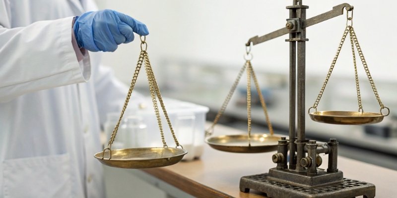 Balance vs. Scale: Comparing Mass vs. Measuring Weight A highly precise laboratory balance comparing masses on one side and a tough industrial scale measuring weight on the other