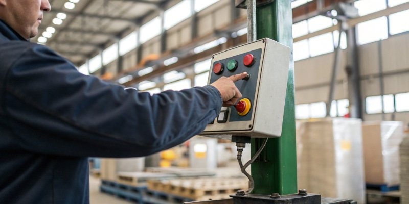 Using the Tare function on an industrial scale A worker pressing the TARE button on an industrial scale control panel
