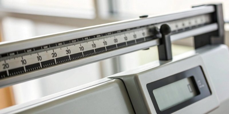 High Readability and Capacity Scale A close-up of a scale's display showing 0.0001g readability