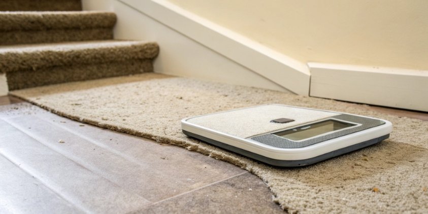 A digital scale on an uneven surface like a carpet