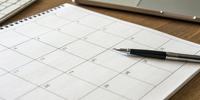 A calendar with dates marked for scale service and calibration