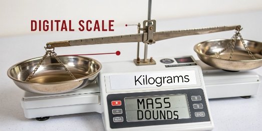 Scale Converting Weight to Mass A diagram showing a scale's internal mechanism converting force to a digital number