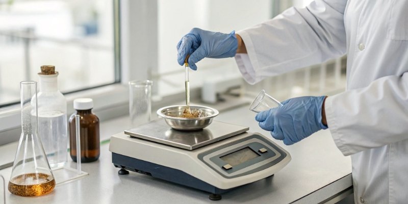Using a Top-Loader Balance A scientist quickly weighing a sample on a top-loader balance