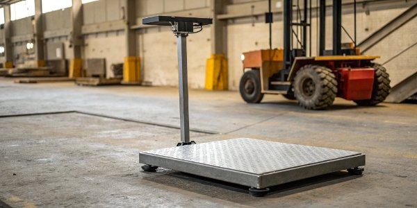 Durable Analog Industrial Scale A heavy-duty analog platform scale in an industrial setting