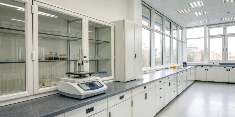 Ideal environment for an analytical balance An ideal lab room for an analytical balance, with no open windows or direct air vents.