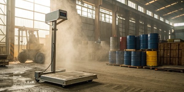 Durable Heavy-Duty Industrial Scale A durable industrial scale in a harsh warehouse environment with dust and moisture.