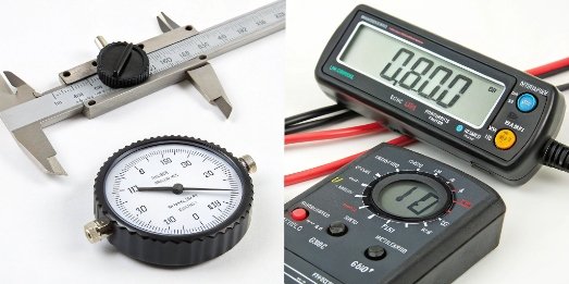 Readability of Measuring Instruments A collage of different digital instrument displays: a voltmeter, a digital caliper, and a pressure gauge.