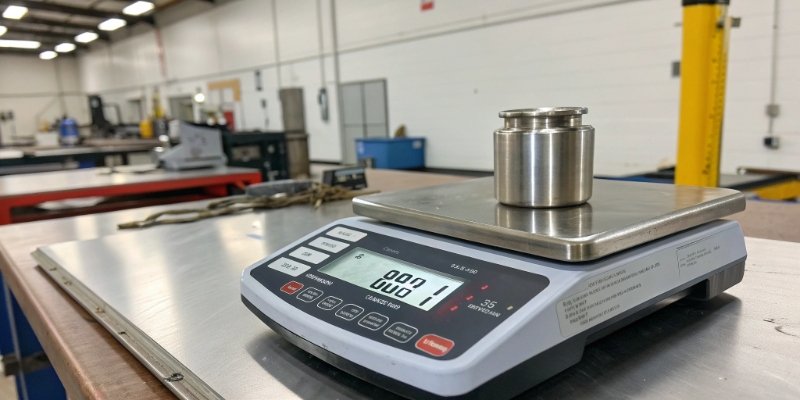 Digital Scale Calibration Frequency A calibration weight sitting on a digital scale, showing a perfect reading
