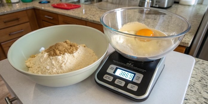 Weighing Multiple Ingredients Using the Tare Function A bowl on a scale with ingredients being added sequentially