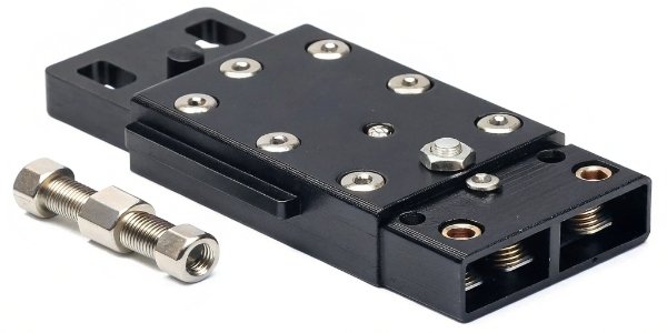 A close-up view of different types of weighing sensors, like a load cell and a capacitive sensor.