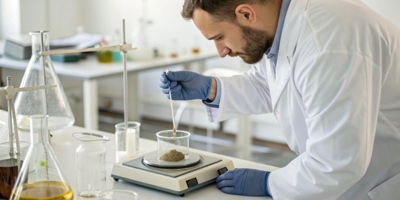 Validating Scale Readability with a POC A scientist conducting a proof-of-concept test with a weighing scale and a sample