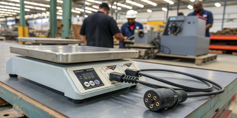 Special power requirements for industrial scales An industrial scale with a heavy-duty three-phase power plug