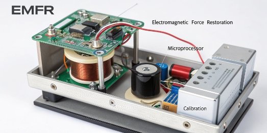 Diagram showing the internal workings of an Electromagnetic Force Restoration (EMFR) balance