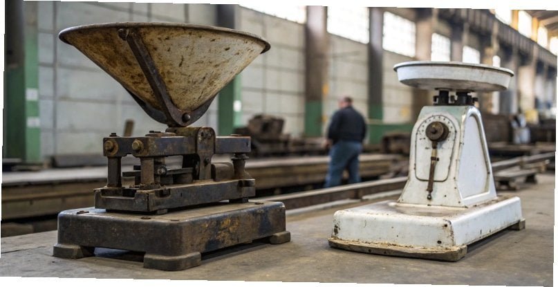 Replacing an Old Industrial Scale An old industrial scale being replaced by a new one