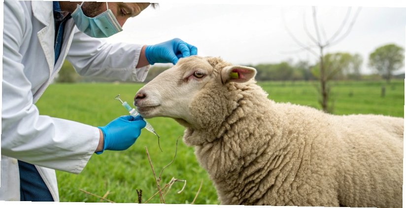 Accurate Medication Dosing for Sheep A veterinarian administering medication to a sheep.