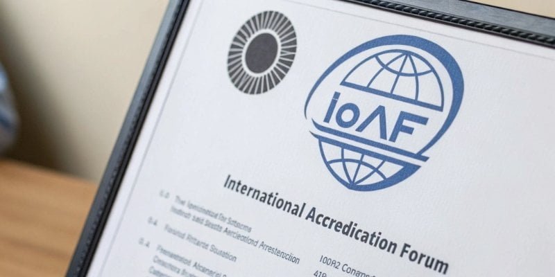 Verifying an ISO Certificate The official ISO logo is displayed next to the logo for the International Accreditation Forum (IAF).