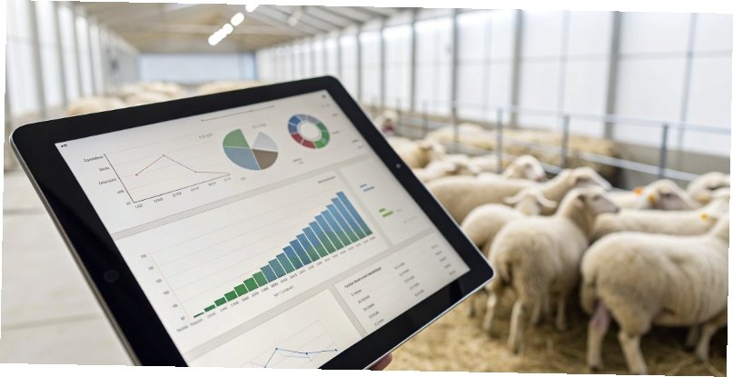 Digital Flock Data Management a tablet showing graphs and data from a flock of sheep