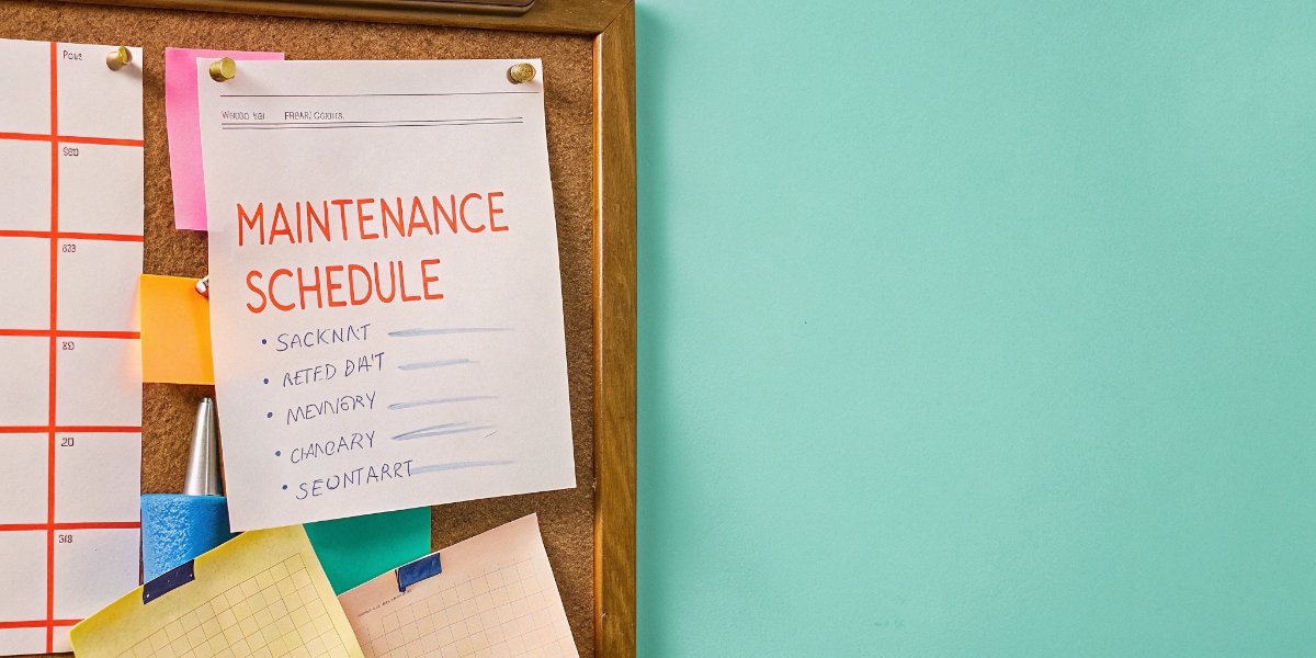 Preventative maintenance schedule for scales A maintenance schedule for kitchen equipment pinned to a bulletin board.