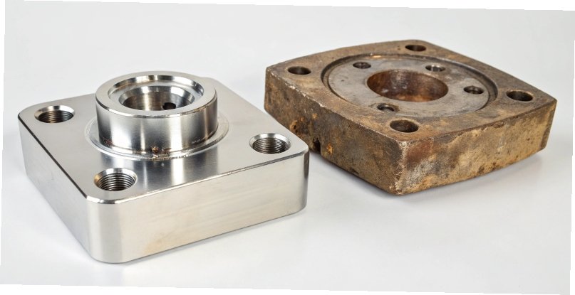 New vs Old Load Cell A brand new, shiny stainless steel load cell ready for installation next to an old, broken one.