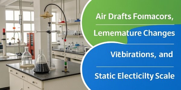 Environmental Factors Affecting Scale Accuracy Infographic showing environmental factors like wind, vibration, and temperature affecting a lab scale