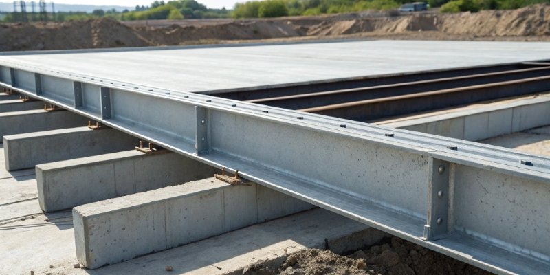 Weighbridge Platform Materials Close-up of a steel I-beam structure and a concrete weighbridge deck