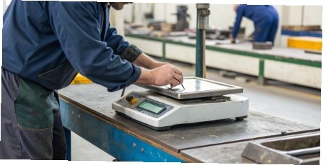 Calibrating A Scale A technician calibrating an industrial scale with a certified weight