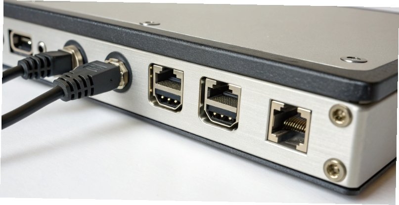 Weighing Scale Connection Ports Close-up of industrial scale ports showing RS232, USB, and Ethernet