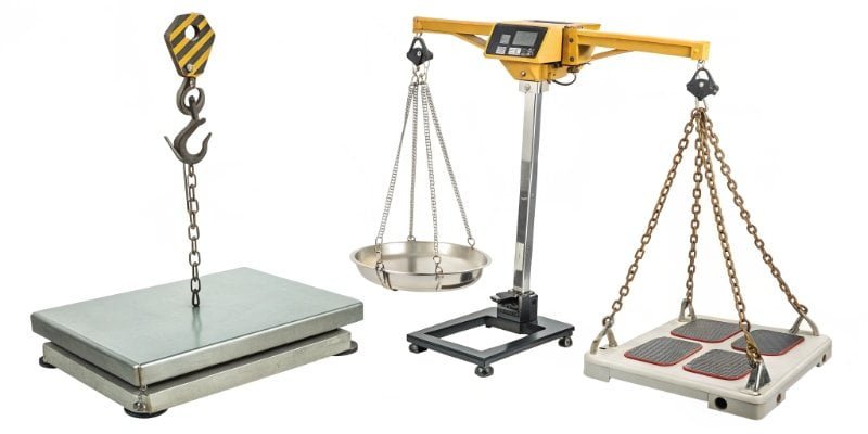 Four Main Types of Industrial Scales Four types of industrial scales: a bench scale, a floor scale, a crane scale, and a counting scale