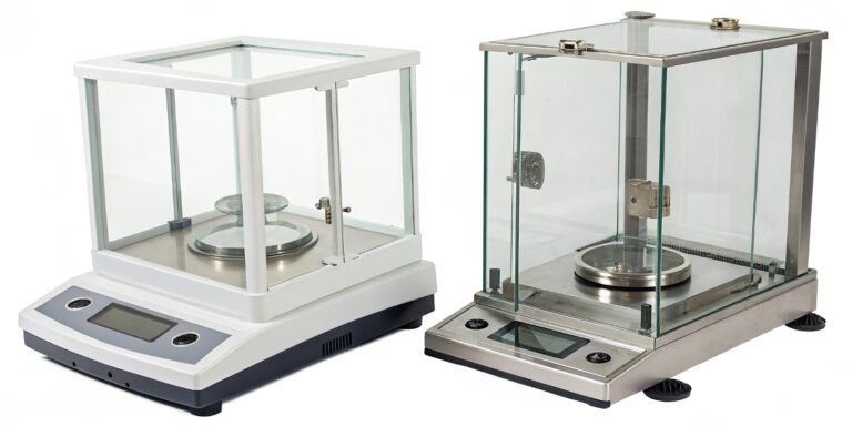 What are the differences in maintenance and calibration between analytical balances and top-mounted balances?