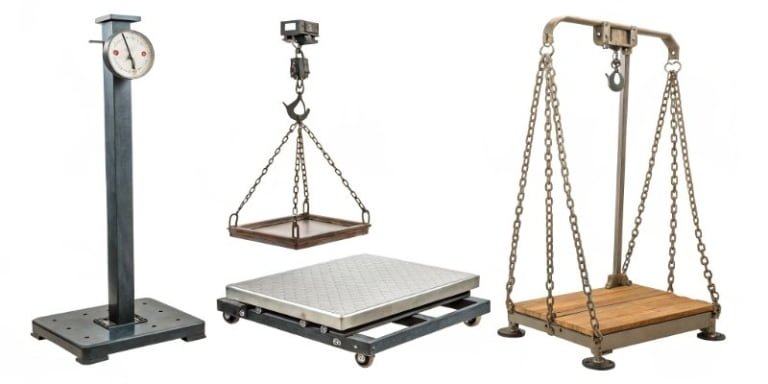 What are the weighing ranges and accuracies of different types of industrial scales?