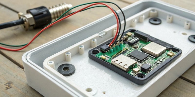 Internal mechanism of a digital scale A close-up view of the internal components of a digital scale, showing the load cell and wiring.