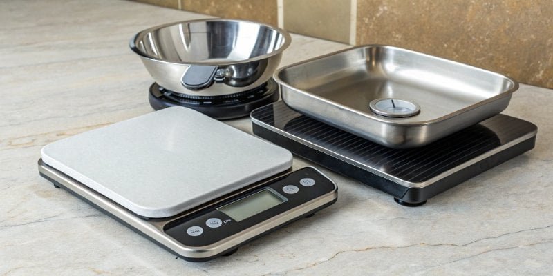 A collection of kitchen, bathroom, and industrial digital scales showing their different designs.