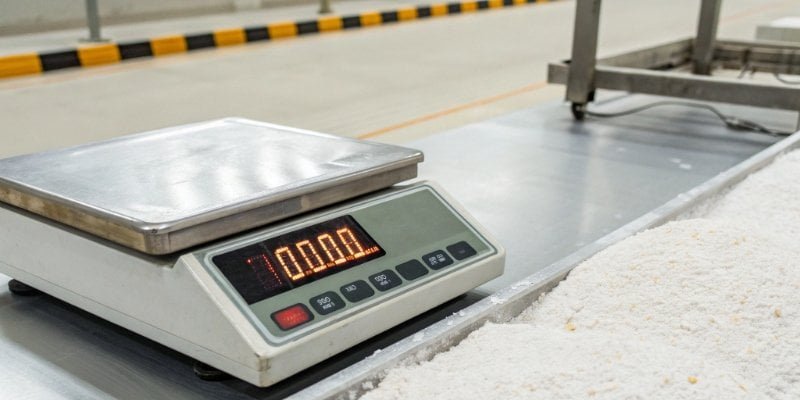 An industrial scale display showing a clear, bright number next to a certified weight, symbolizing the balance between readability and accuracy.