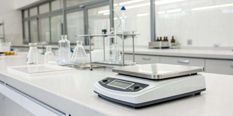 A digital scale in a controlled temperature and humidity environment