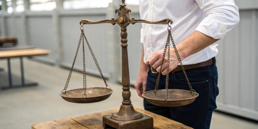 A person looking at an old and a new weighing scale side by side