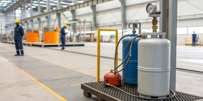 Specialized Gas Cylinder Filling Scale A specialized electronic gas cylinder filling scale in an industrial setting.