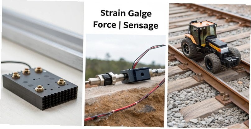 A collage of different scale technologies: strain gauge, force motor, and SAW sensors