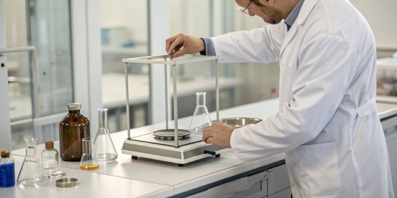 Main Types of Laboratory Scales A scientist in a lab coat using a high-precision analytical balance