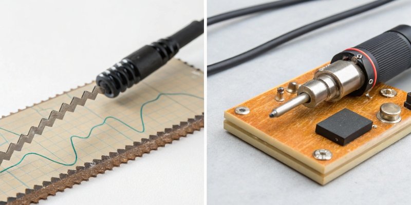 Strain Gauge vs. SAW Sensor Technology A side-by-side comparison of a strain gauge sensor and a SAW sensor diagram