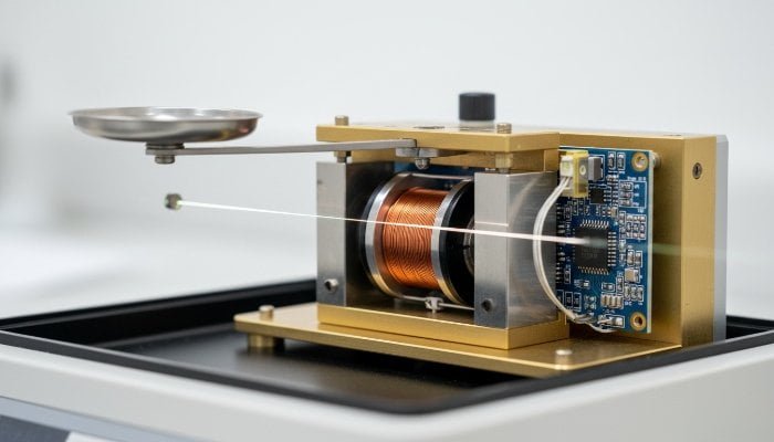 Precise Industrial Weighing Technology A close-up of a high-precision industrial weighing sensor