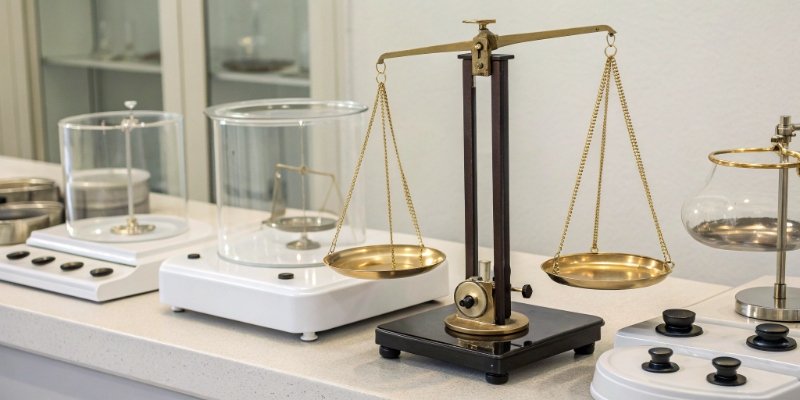 Laboratory Balance Price Comparison A collection of different laboratory balances showing various sizes and price points