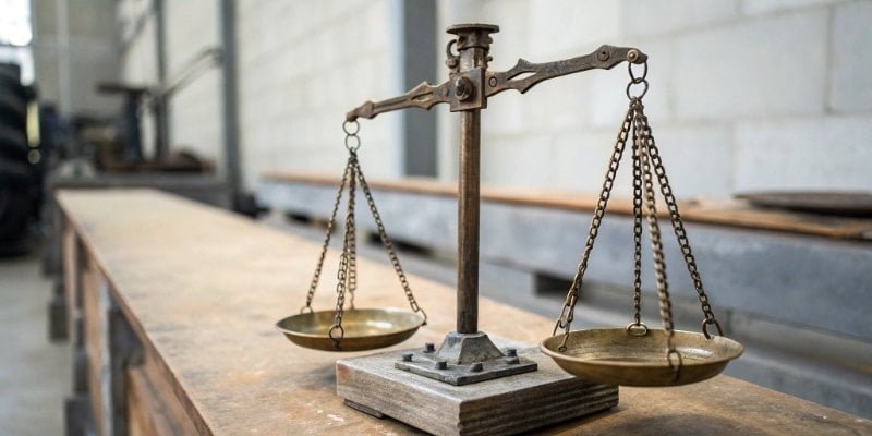 Industrial Accuracy vs. Laboratory Precision A robust industrial scale next to a delicate laboratory balance