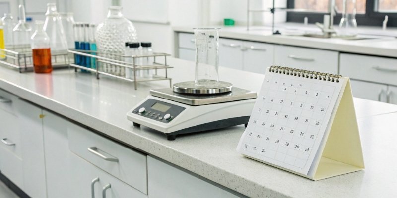 Laboratory Balance Calibration Schedule A calendar with a note to calibrate the lab balance.