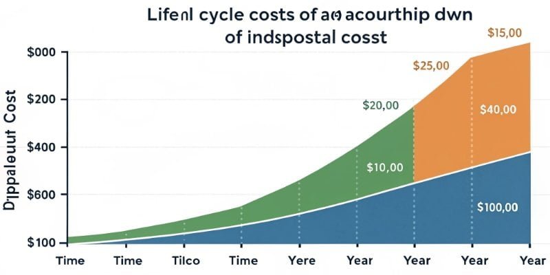 A chart showing the concept of life cycle cost over time, from acquisition to disposal.