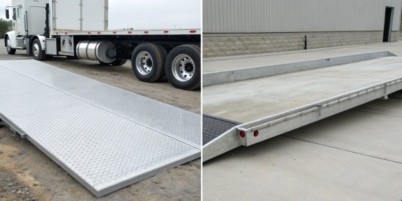 Steel Deck vs Concrete Deck Truck Scale Two truck scales side-by-side, one with a steel deck and one with a concrete deck