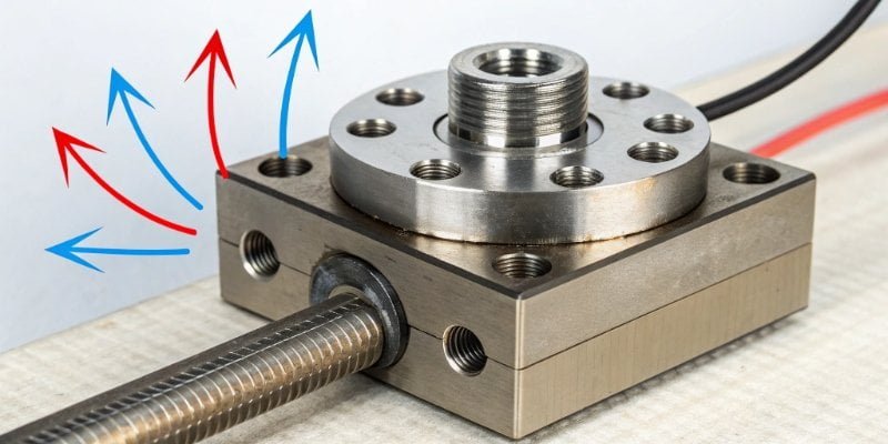 Temperature effect on Scale Load Cell A close-up of a load cell with temperature graphics