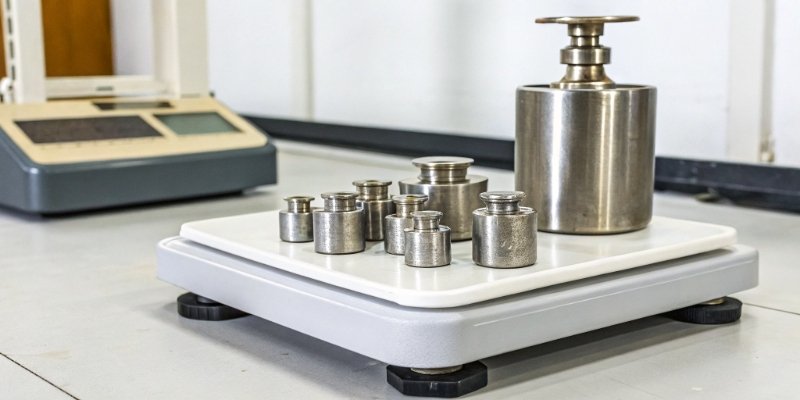 Calibration Test Measuring the accuracy of an industrial scale with calibration weights