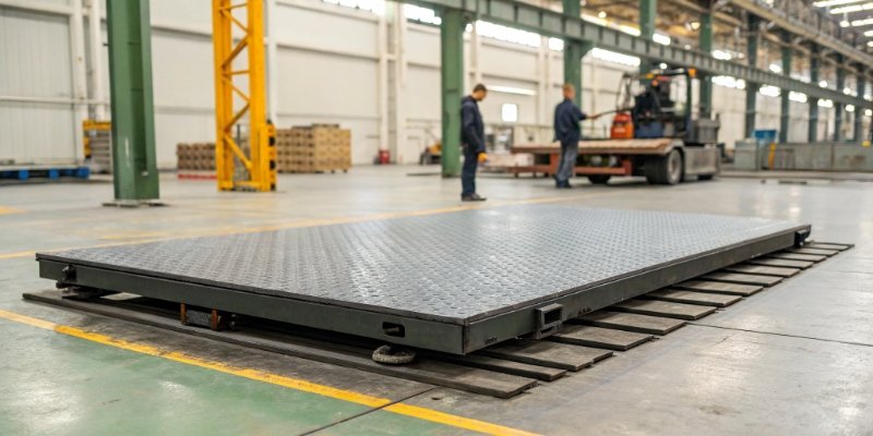 Industrial Platform Balance A large industrial platform scale on a factory floor