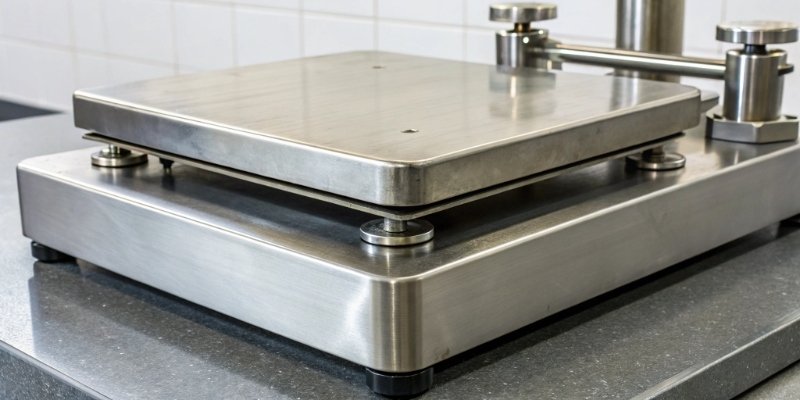 Rugged Industrial Scale Components A close-up of a durable, stainless steel industrial scale indicator